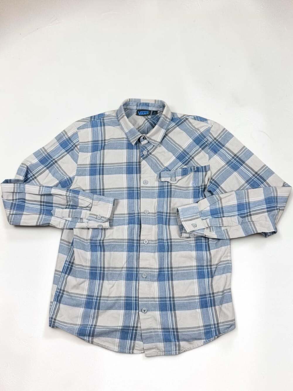 Vans Long Sleeve Button Up Shirt Size M Blue Gray Plaid Cotton